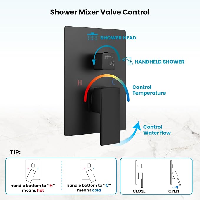 gotonovo Shower Faucet Set with Handheld Spray Matte Black,8'' Head | SUS304 Rainfall Shower Head and Handle Set System Fixture,Pressure Balance Valve Trim Kit,Single Handle,Wall Mount,All Metal