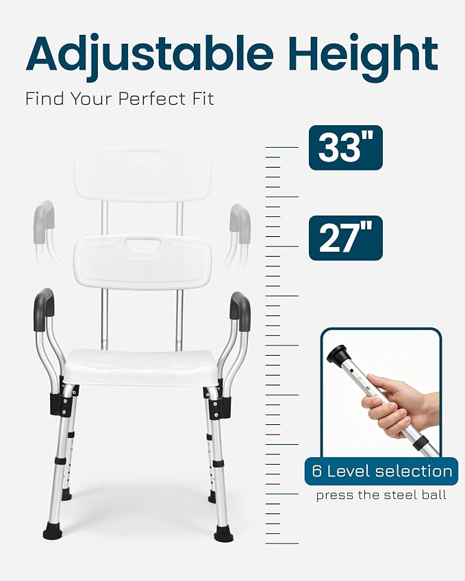 Shower Chair for Inside Shower with Back - Heavy Duty Shower Seat for Bathtub - Adjustable Height Safety Bath Seat for Elderly Handicap and Disabled,HDB-796C