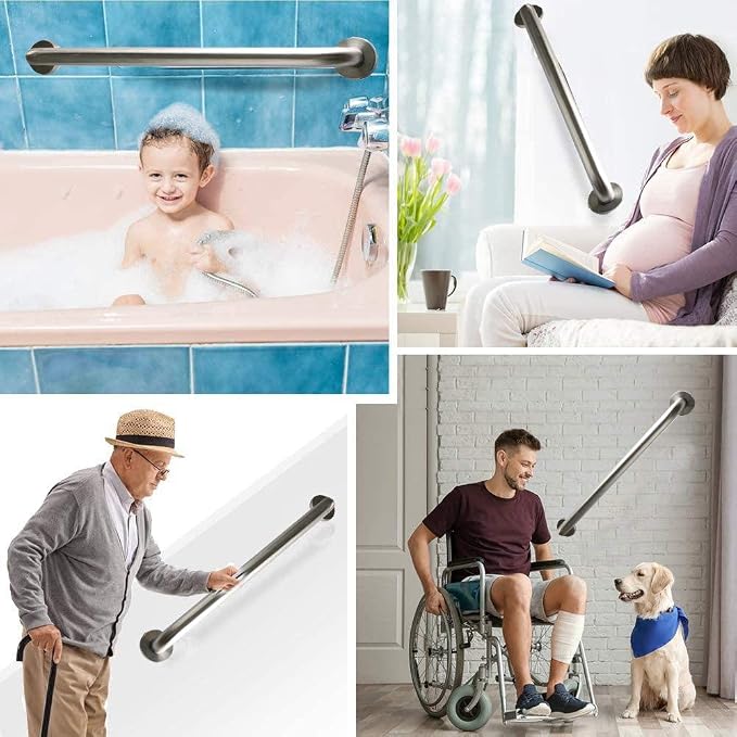 Brushed Nickel Grab Bar 16 Inch, 2 Pack Grab Bars for Bathtub and Shower | 1.25" Diameter, Stainless Steel Bathroom Safety Bar, Handrail for Senior Elderly, Handicap Support Bars, Wall Mounted