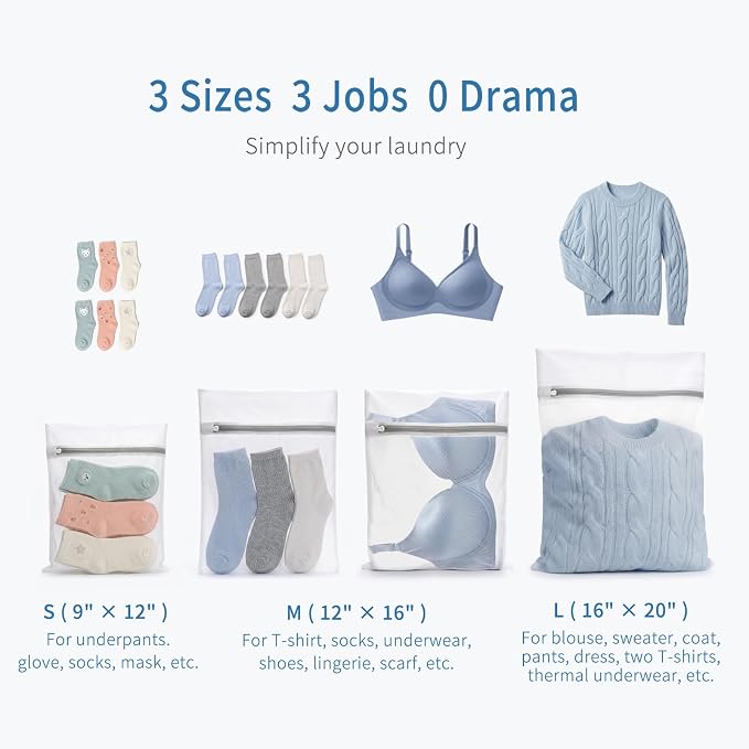 Muchfun 4Pcs Durable Fine Mesh Laundry Bags for Delicates | (1Large, 2Medium, 1Small)