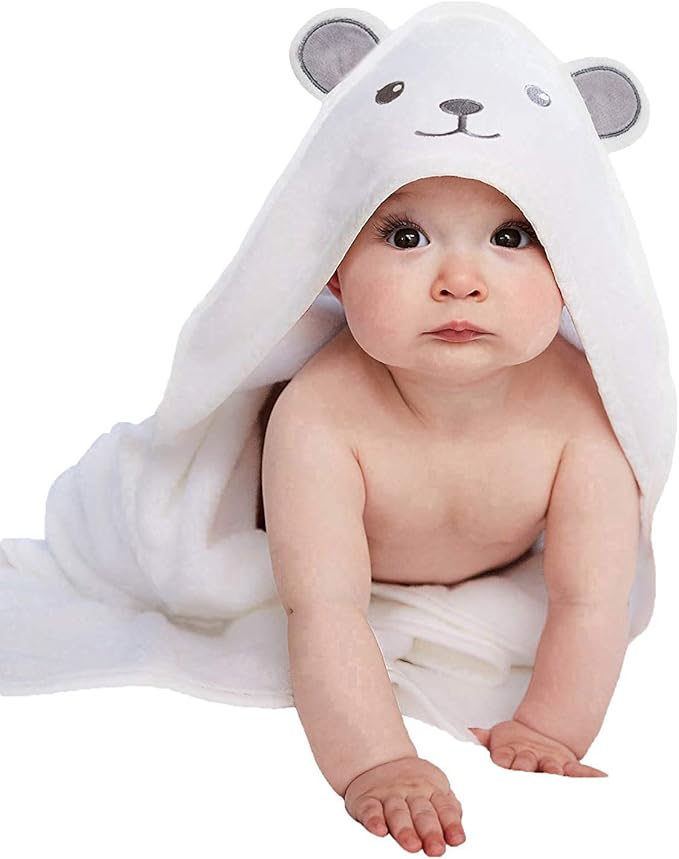 HIPHOP PANDA Ultra Soft Hooded Baby Towel - 2-Layer Thick 500GSM Absorbent | Rayon Made from Bamboo, Hooded Bath Towel for Newborn, Infant, Toddler, Baby Registry - Bear, 37.5x37.5 In