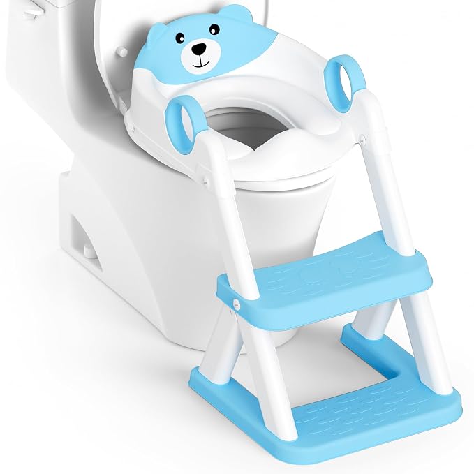 Potty Training Seat, Upgrade Toddler Toilet Seat for Kids Boys Girls, 2 in 1 Potty Training Toilet, Splash Guard Anti-Slip Pad Step Stool(Bright Blue)
