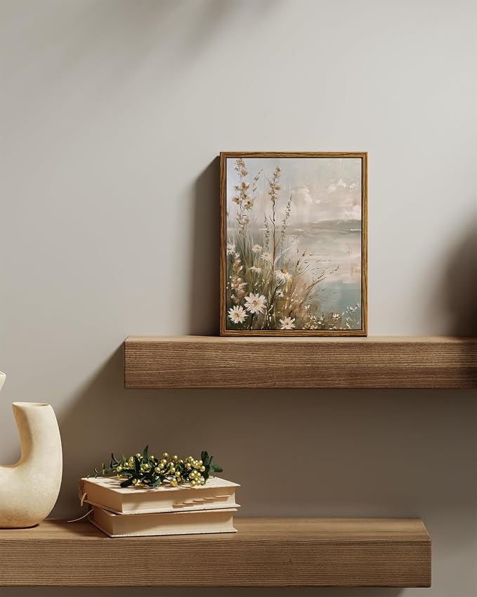 InSimSea Framed Canvas Wall Art Vintage Decor, Wildflowers Landscape Pictures Bathroom Wall Decor Aesthetic, Living Room Bedroom Flower Nature Home Decorations, 8"x10"