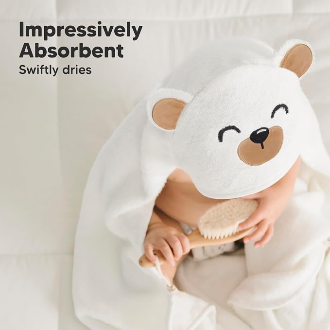 KeaBabies Hooded Baby Towel for Newborn, Baby Bath Towels (Grizzly, 35x35) | Viscose Derived from Bamboo, Large Baby Towels with Hood, Boys, Girls, Toddler, Soft Absorbent Baby Bath Essentials