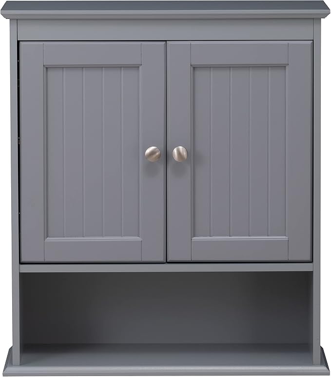 Spirich Bathroom Medicine Cabinet Over Toilet, Wall Mounted Cabinet, Gray | FSC-Certified Engineered Wood, Hidden & Open Storage, Adjustable Shelf, Modern Beadboard Design for Bathroom Kitchen Laundry