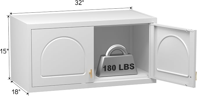 Polup Metal Wall Cabinet, Upper Cabinet for Wardrobe | Small Overhead Storage Cabinet for Bedroom, Living Room, White, 18"D x 32"W x1 5"H - Assembly Required