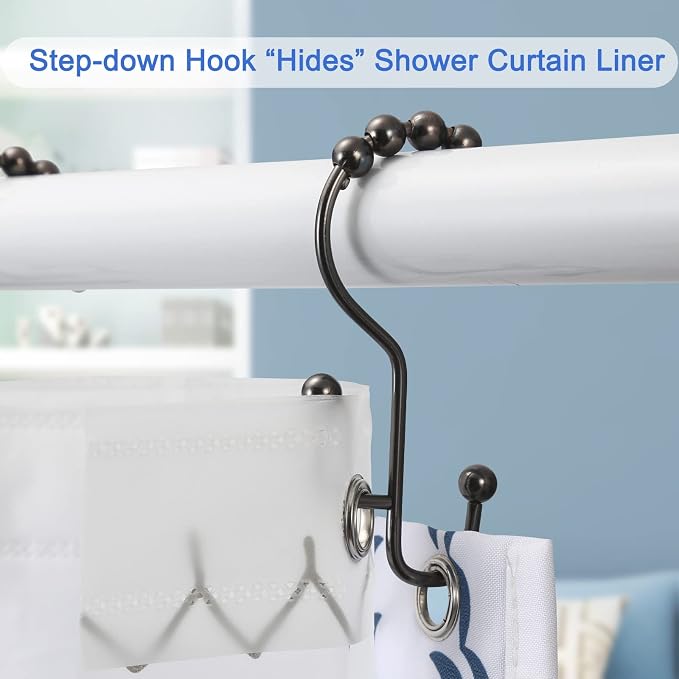 SUTINE Shower Curtain Rings & Hooks, Rust-Resistant Stainless Steel, Easy Sliding Double Hooks for Curtains & Liners, 12pcs-Bronze