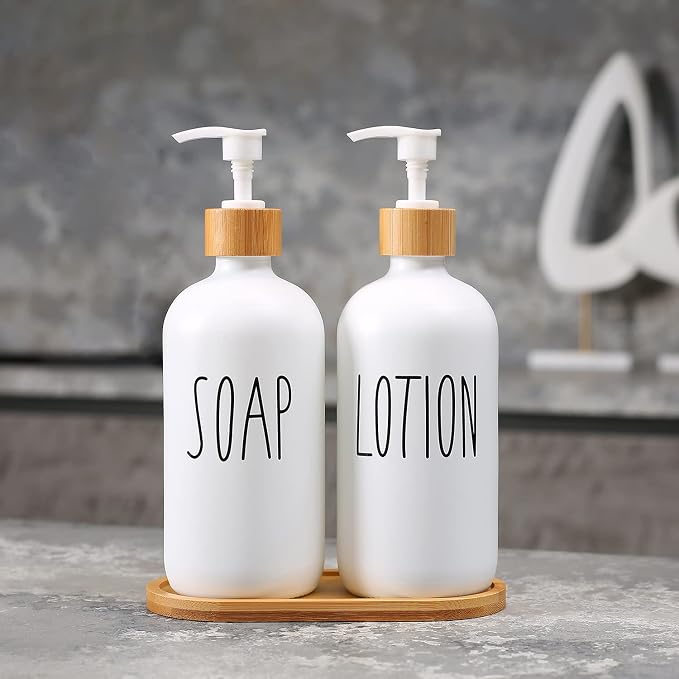 MOMEEMO White Soap Dispenser Bathroom Set | Soap and Lotion Dispenser Set Suitable for Bathroom Accessories Decor