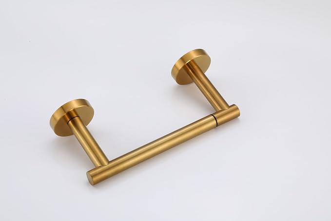 POKIM Brushed Gold Toilet Paper Holder - 304 Stainless Steel Double Post Wall Mount Tissue Dispenser, Anti-Slip Design, Fits Mega/Jumbo Rolls, Rustproof Bathroom Accessory for Home & Commercial Use