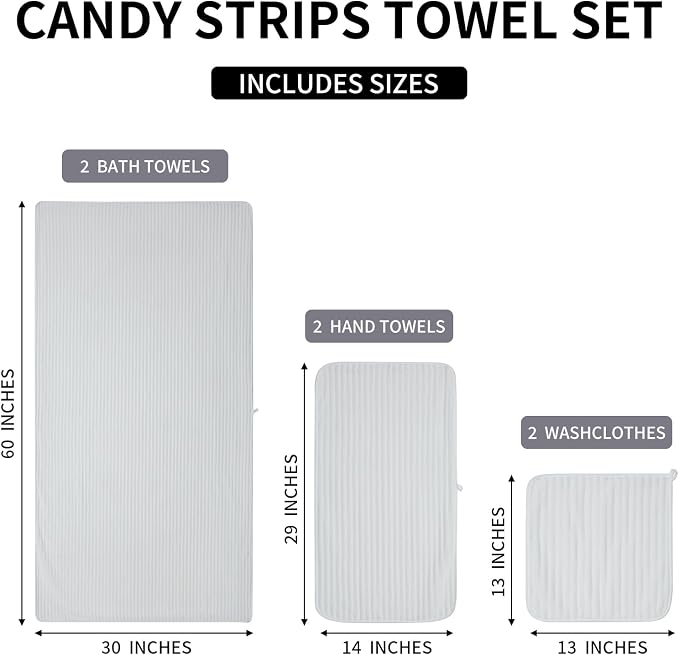 6 Piece Bath Towel Set, 30"x60" Microfiber Towels,White | Quick dry, Highly Absorbent,shower towels for bathroom gym,2 large Bath towels,2 hand towels,2 washcloths