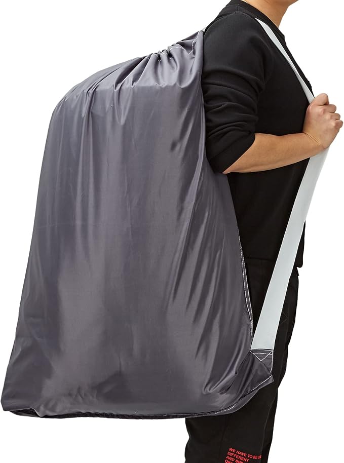 HOMEST 2pack XL Laundry Bag with Strap, Clothes Organizer for Dorm & Travel | Heavy-duty nylon material supports bulky garments and daily transport between baskets and storage areas, Grey