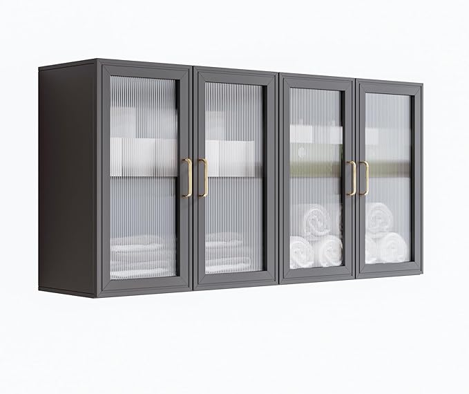 FIMELLO 24’’ Bathroom Wall Cabinet, Laundry Room Cabinets Storage, Kitchen Cabinets with Adjustable Shelf Acrylic Glass Doors, Medicine Cabinets for Bathroom, Black Bathroom Cabinet