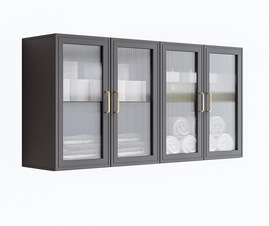 FIMELLO 24’’ Bathroom Wall Cabinet, Laundry Room Cabinets Storage, Kitchen Cabinets with Adjustable Shelf Acrylic Glass Doors, Medicine Cabinets for Bathroom, Black Bathroom Cabinet