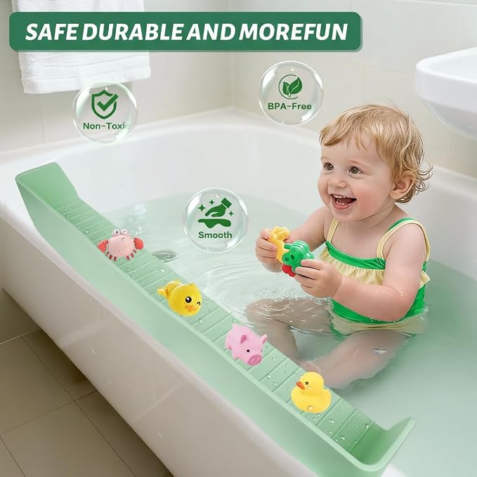 Kids Bathtub Splash Guard, Shelf & Toddler Bath Toy Tray - Green | Bathtub Splash Guard PlayPad Shelf Area with Strong Suction Cups, Bathtub Ledge Guard, Fun Bath Time for Toddlers Baby