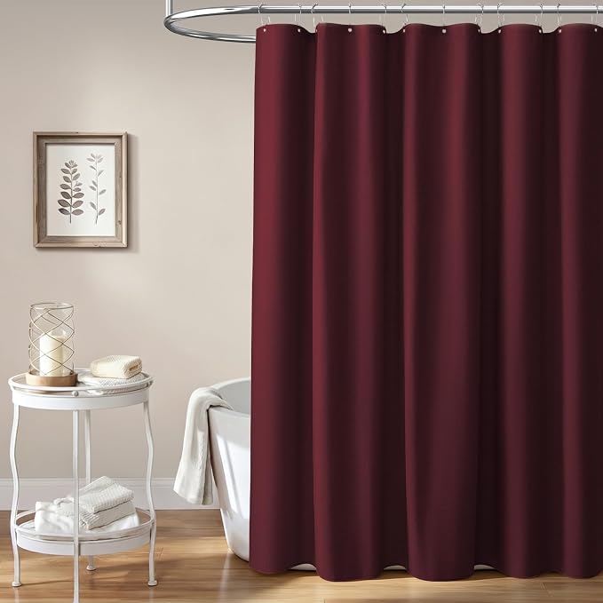 72x78 Linen Textured Waterproof Fabric Shower Curtain Set, Burgundy | Long Size, 230GSM Polyester, Heavy Duty Cloth, Weighted Hem, 12 Plastic Hooks, Modern Luxury Hotel Style, Machine Washable