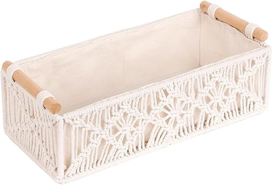 Macrame Storage Baskets Boho Decor Box Handmade Woven Decorative Countertop Toilet Tank Shelf Cabinet Organizer for Bedroom Livingroom Home