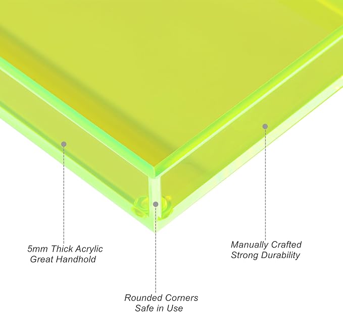 Acrylic Tray for Vanity Makeup Perfume Jewelry 12x6'' Small Decorative Tray for Bathroom Dresser Tops Candle Sink Counter, Neon Green