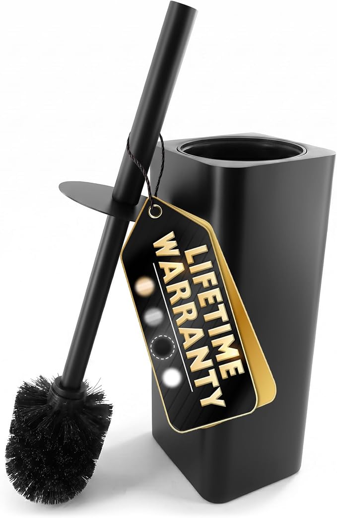Black Toilet Brush and Holder Set, Stainless Steel Material (Black) | Toilet Bowl Brush and Holder, Squircle Bowl Shape and Removable Inner Bowl, Dense Bristles, Long Handle, Scratch Resistant