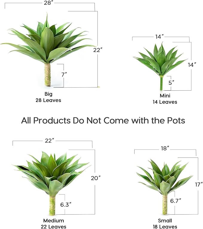 Velener 28" Artificial Plant Outdoor Agave, Large UV Resistant Fake Plants | Large, UV Resistant, Waterproof, Realistic, Patio/Garden/Yard/Balcony/Porch/Pool/Room Decor for Indoor and Outdoor