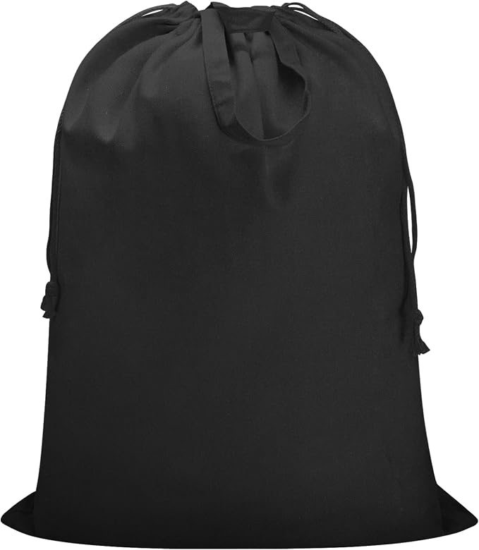 Heavy Duty Canvas Laundry Bag with Handles & Drawstring 30"Wx35"H, L+ Black | Thick Canvas Storage Bag, Large Washable Dirty Clothes Travel Sack for Camp, College Dorm, Laundromat, 1 Pack