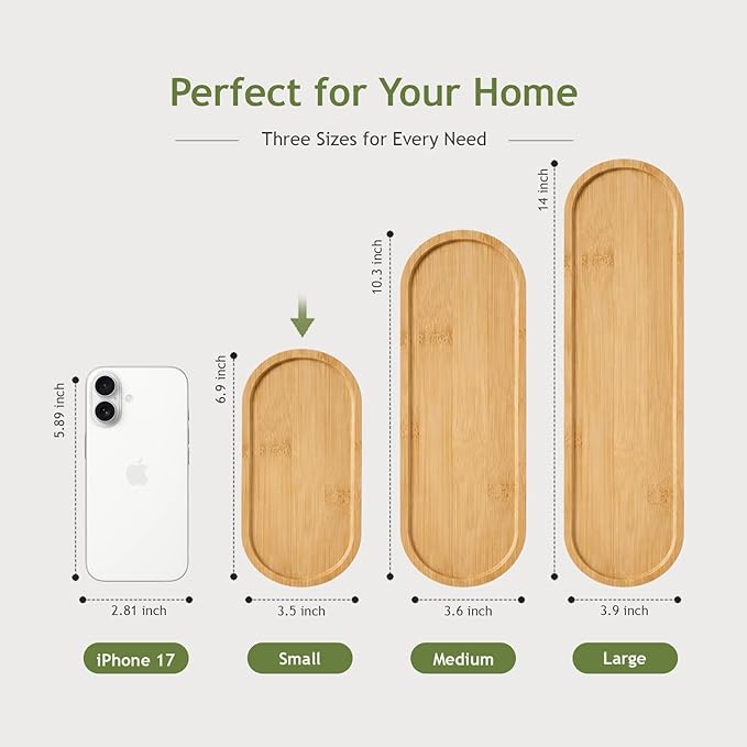 SheeChung Bathroom Counter Tray, Small Bamboo Vanity Tray - 6.9" x 3.5" | 2 Pack, Decorative Kitchen Countertop Organizer for Soap Dispenser, Perfume, Jewelry, Catchall, Makeup, Candle, Coffee Table