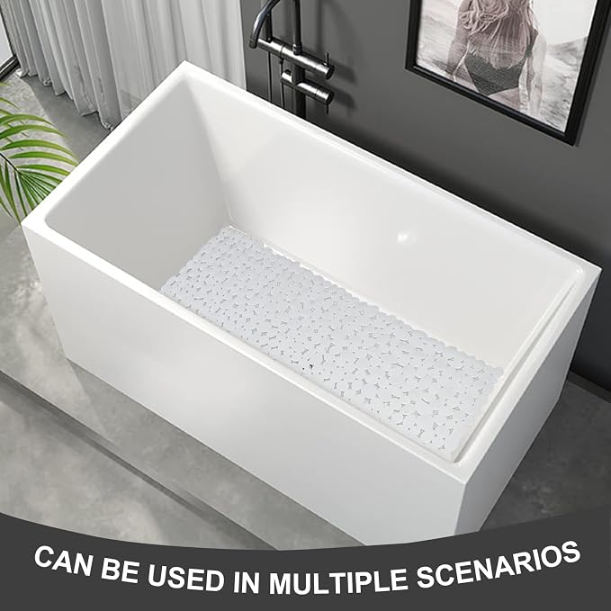 Pebble Shower Mat for Bathtub Non Slip Mat 35"X16" with Suction Cups,White | Anti Slip Bathtub Mat in Shower with Drain Holes