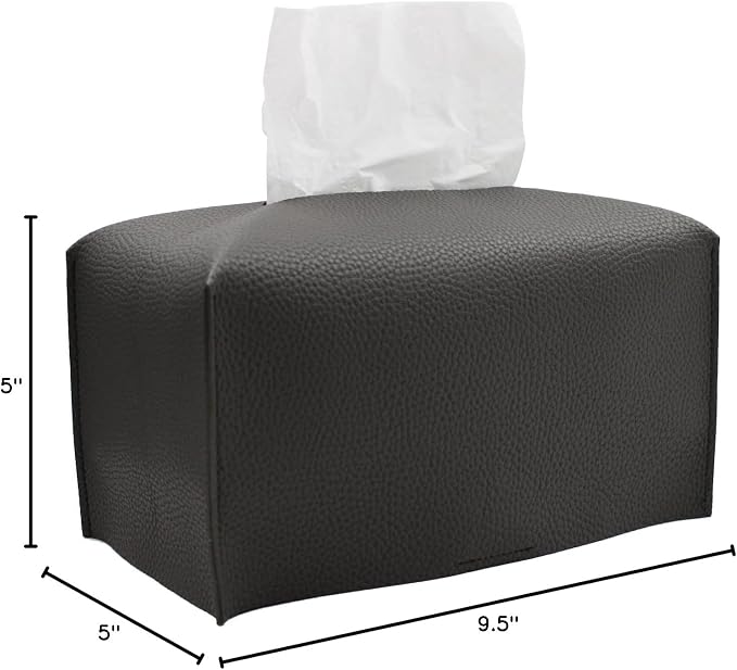 Livelab Tissue Box Cover, Rectangular Modern Decorative PU Leather Tissue Box Case Organizer Holder for Vanity Countertop, Night Stands, Livingroom, Office Desk & Car 9.5X5X5'' | Dark Gray