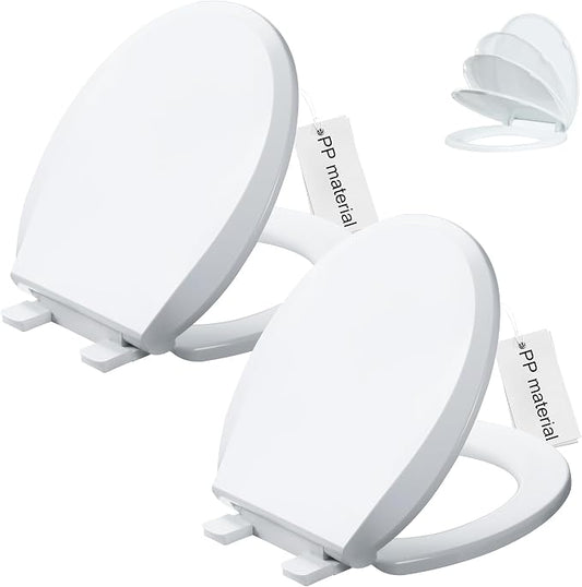 Angol Shiold 2-Pack Round Toilet Seat Soft Close & Quick Release Plastic | White PP Material Rust-Proof, Universal Fit for Round Toilet Lid Replacement(16.5",Modern)