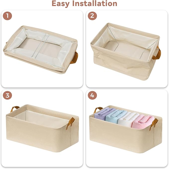 6 Pack Closet Cloth Storage Bins with Handles (Beige 15''L x 10''W x 8''H)