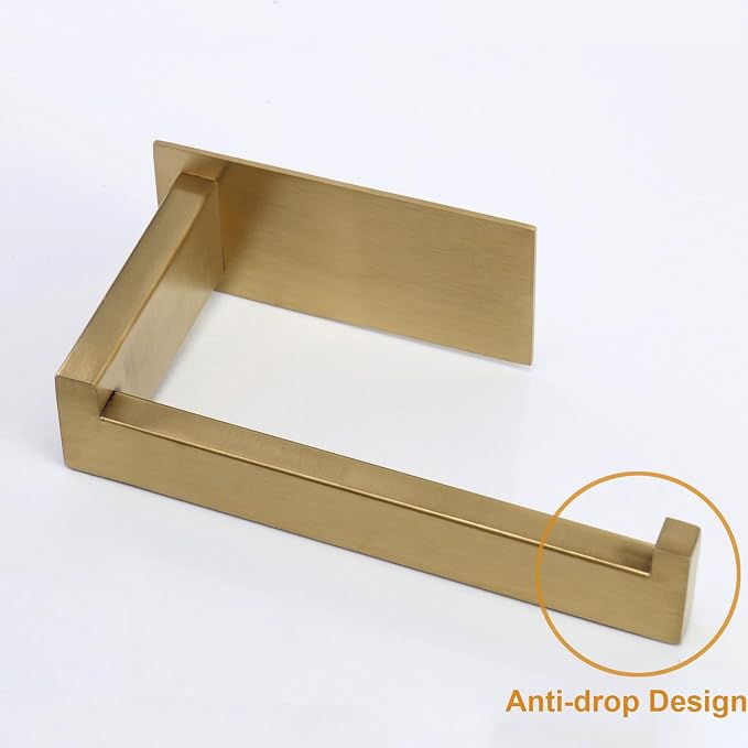 Toilet Paper Holder, Self Adhesive Tissue Holder Stainless Steel Rustproof Paper Roll Holder, No Drilling Easy to Install, Toilet Paper Rack Suitable for Office, Bathroom (Brushed Gold)