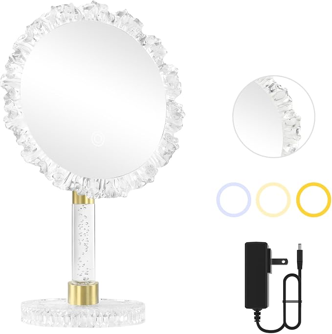 10-Inch Lighted Makeup Mirror, 3 Color Modes, Adjustable | Angle-Adjustable Vanity Mirror with 80 LED Lights; short press to change color temperature, long press for 0-100% dimming
