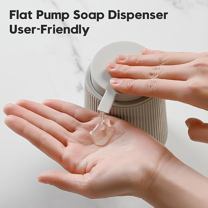 YAUKPH Striped Liquid Hand Soap Dispenser Beige | with Leak-Proof Pump for Bathroom and Kitchen Countertop 11oz