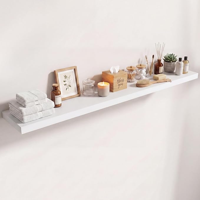 55 in Floating Shelves for Wall Decor Color White,Pack 1 | Modern floating shelves for living room,bedroom,kitchen and bath.Organize & display books,photos and decor.easy mount,sturdy.