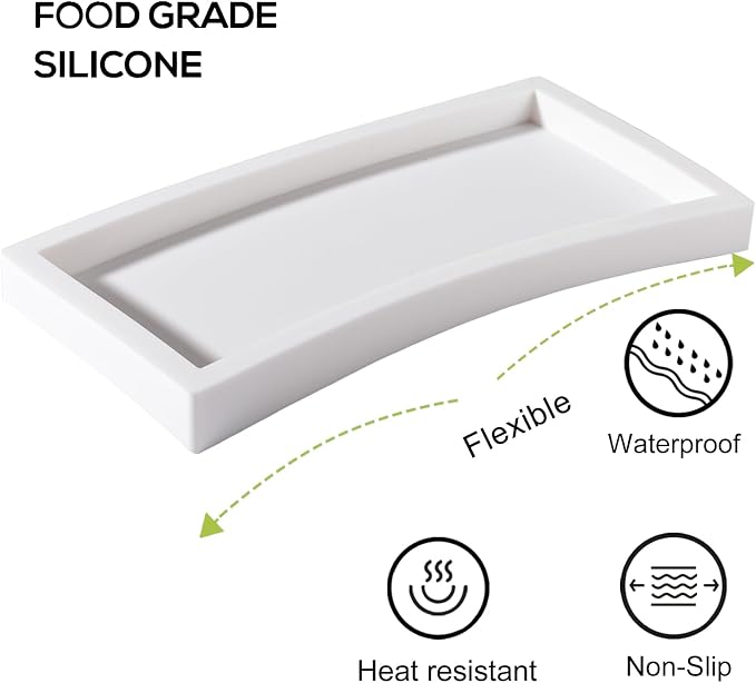 Silicone Bathroom Vanity Tray Dish Soap Holder Sink Organizer, White | 2 Pack, Thickened Silicone, Easy to Clean, Waterproof, Non-Slip, for Countertop, Kitchen, Bedroom, Dresser