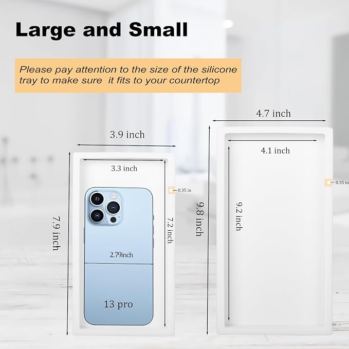 Silicone Bathroom Vanity Tray Dish Soap Holder Sink Organizer, White | 2 Pack, Thickened Silicone, Easy to Clean, Waterproof, Non-Slip, for Countertop, Kitchen, Bedroom, Dresser