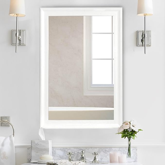 Tanmicoshomy White Framed Bathroom Mirror 20x30 Inch for Wall | 3mm Tempered Glass,Rectangle Mirrors for Over Sink,Living Room,Hallway Decor