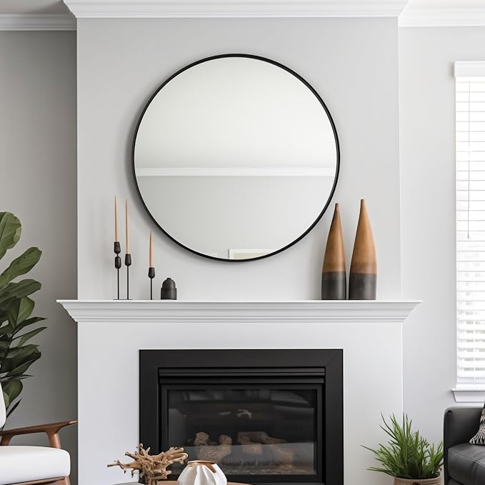 36 Inch Round Bathroom Mirrors for Over Sink | Circle Mirror with Metal Frame, Black Wall Mirror for Vanity, Entryway, Living Room, Hallway and Bedroom Decor