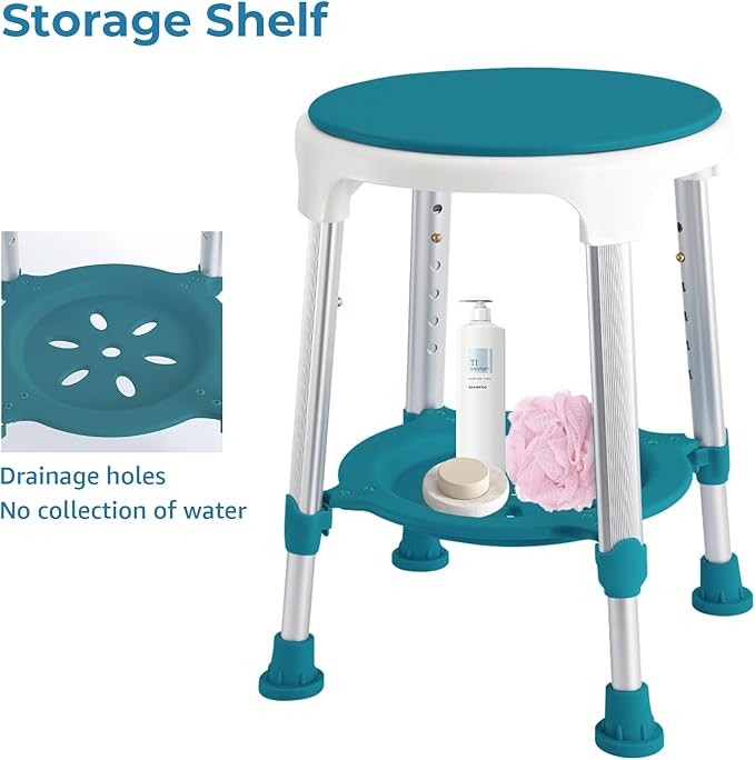 Shower Stool Chair for Inside Shower,360° Swivel,Green,300LBS | 6-Level Adjustable Height Bath Chair with Shelf,Shower Seat Stool for Bathroom,Upgrade Small Corner Stool for Seniors