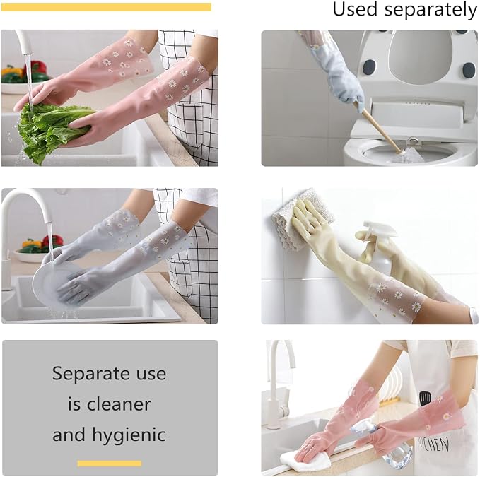 KAQ Dishwashing Gloves - 3 Pairs Reusable Non-Slip Rubber Kitchen Gardening Household Gloves