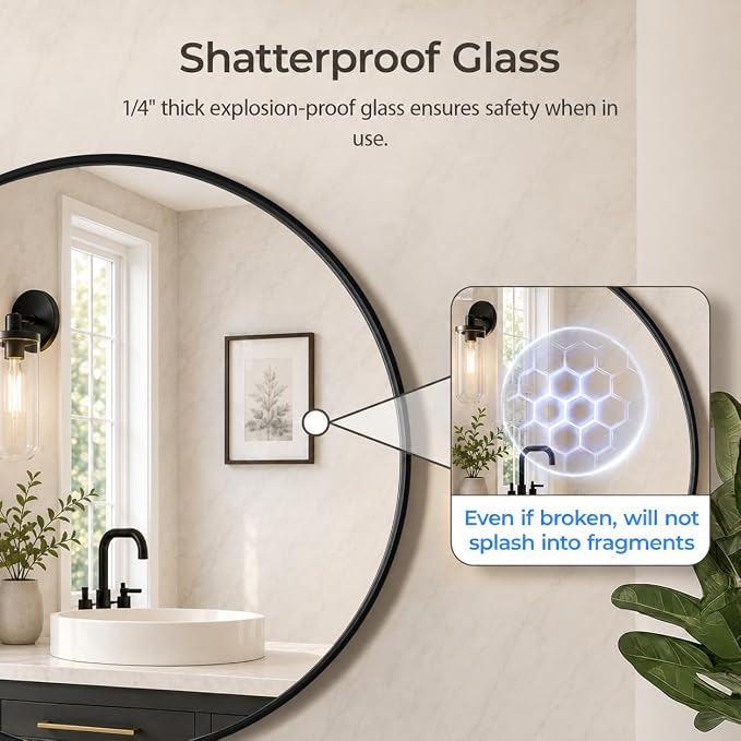 2 Pack 30 Inch Round Bathroom Mirrors for Over Sink | Circle Mirror with Metal Frame, Black Wall Mirror Modern Decoration for Vanity, Entryway, Living Room, Hallway and Bedroom