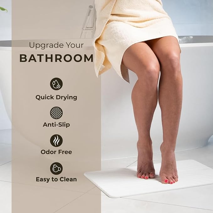 Stone Bath Mat Diatomaceous Earth Shower Mat Non-Slip Super Absorbent Diatomite Stone Bath Mats for Bathroom Floor Quick Drying Natural Easy to Clean (23.5 x 15) - Sandstone, 2pcs