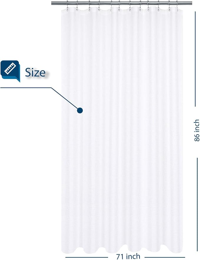 Barossa Design Waffle Weave Extra Long Shower Curtain White 86 Inch Length | 230GSM Thick Fabric, Hotel Spa Luxury, Water Repellent, Machine Washable, 71x86 XL Cloth Curtain for Bathroom
