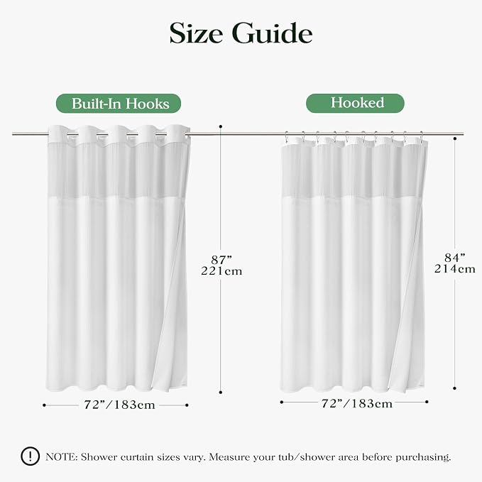 White Hook Free Waffle Shower Curtain & Snap-in Fabric Liner,72x87 | Less Time to install, 3 in 1 Fabric Shower Curtain and Liner Set with Magnets, Extra Long, Shower Curtains for Bathroom