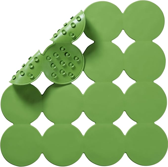 Webos Square Shower Mat Nonslip - Rubber Bathtub Mat with Suction Cups for Inside Shower Bathroom Floor (Green, 21X21)