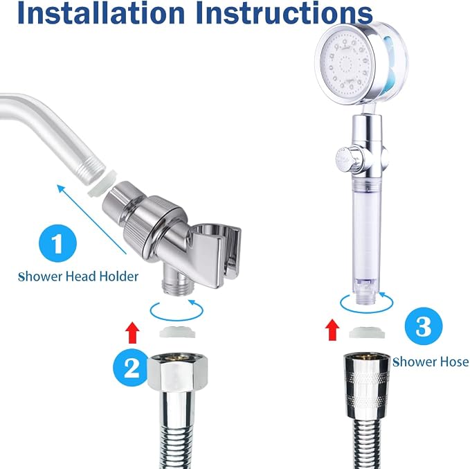 ANTOWER LED Shower Head with Handheld High Pressure Shower Heads Set with 79 Inch Shower Hose,Shower Holder,4 PP Cotton Filters,Turbo Fan Shower Water Temperature-Controlled One Key Pause Switch