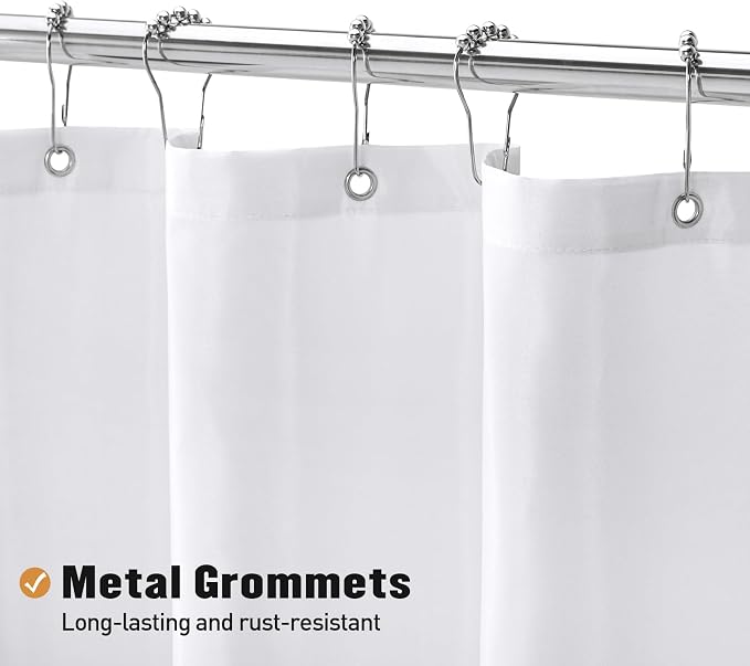 MitoVilla Extra Long Shower Curtain Liner, White Shower Liner Fabric, Waterproof Bath Curtain Liner Polyester Soft Lightweight, 72 x 84 Inches, Washable