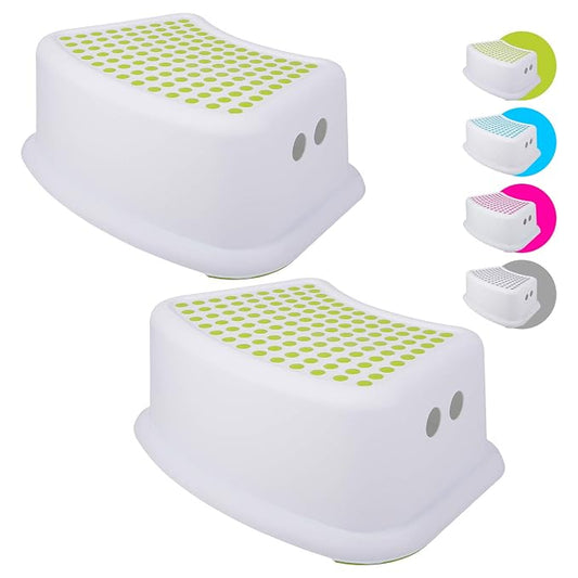 Step Stool for Kids (2 Pack), Toddlers Stool for Potty Training, Bathroom, Kitchen, Bedroom, Toy Room and Living Room. Toilet Stools with Soft Anti-Slip Grips for Safety, Stackable (Green)