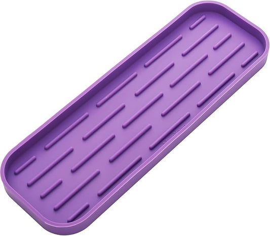 MicoYang Silicone Kitchen Sink Organizer Tray for Multiple Usage,Eco-Friendly Sponges Holder for Kitchen Bathroom Counter or Sink,Dish Soap Dispenser,Scrubber,Bottle,Cup (Purple, 12"×4")