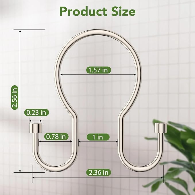 24 Pack Shower Curtain Hooks, Simple Shower Curtain Rings, Sturdy Shower Curtain Hangers, Double Hook Shower Curtain Hooks, Smooth Gliding Metal Shower Hooks for Shower Curtain, Nickel