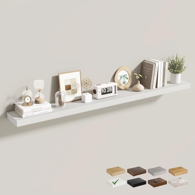 Acovy 55 Inch Floating Shelves for Wall 1 Pack, 55" Wall Shelves for Books, Storage, Decor, Wall Mounted Floating Shelf with Invisible Brackets for Kitchen, Living Room, White